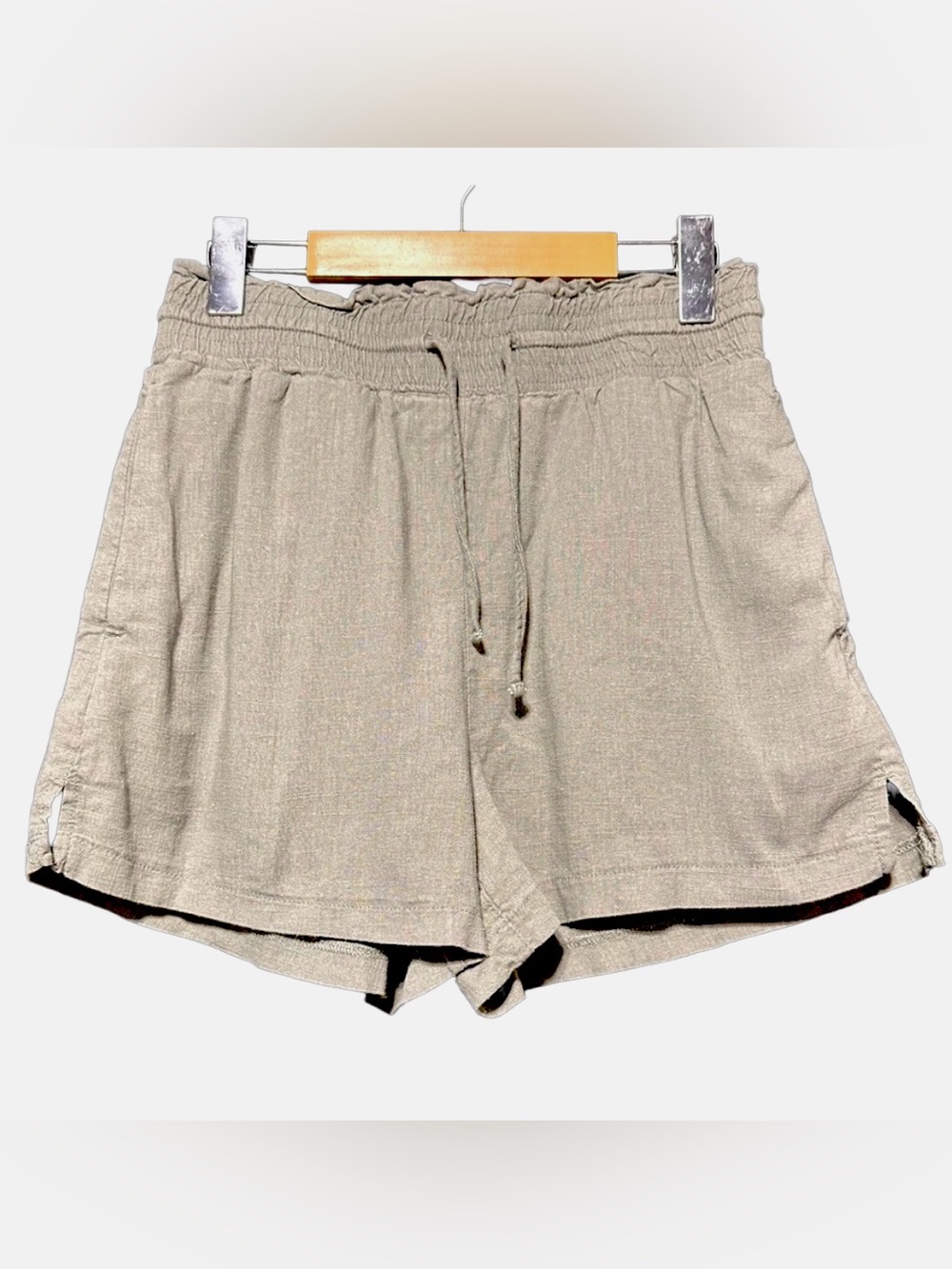 DEX Linen Blend Pull On Shorts Drawstring High Rise Beige Medium